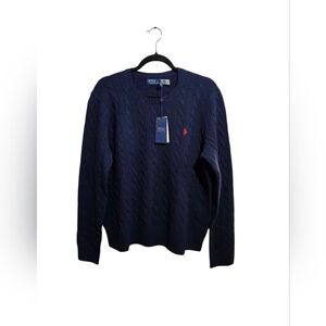 Polo Ralph Lauren Women’s Cable-Knit Wool Cashmere Crew Neck Sweater Blue 2XL